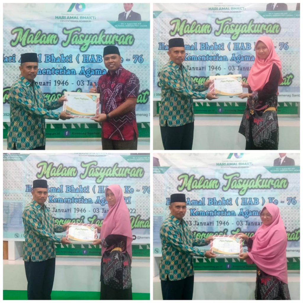 Empat Guru Manicsa Mendapatkan Penghargaan di HAB Kemenag Kabupaten Sambas